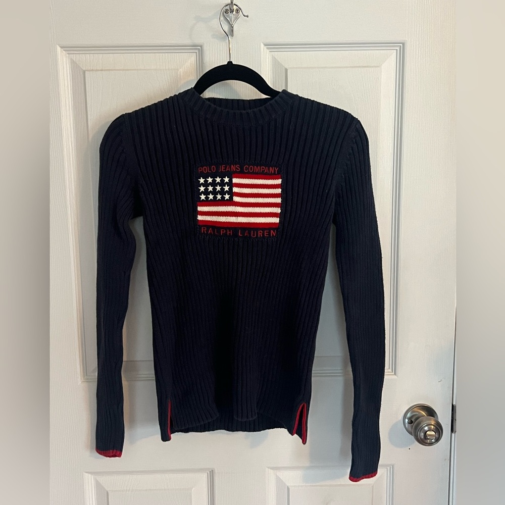 Vintage Polo Ralph Lauren American Flag Crewneck Sweater